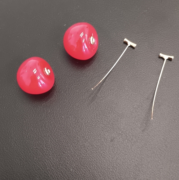CHERRY Bomb Red EAR RINGS COSTUME Dangle Cherry Glaze Earrings 3D Pierced Ears - Picture 6 of 6